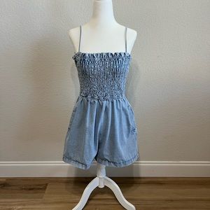 Vici/Mable Sky Valley Denim Smocked Pocketed Romper